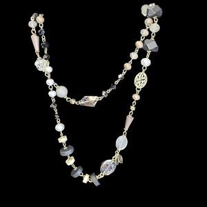 Beautiful Boho Beaded Crystal Metal Wood Trinket‎ Necklace 35"